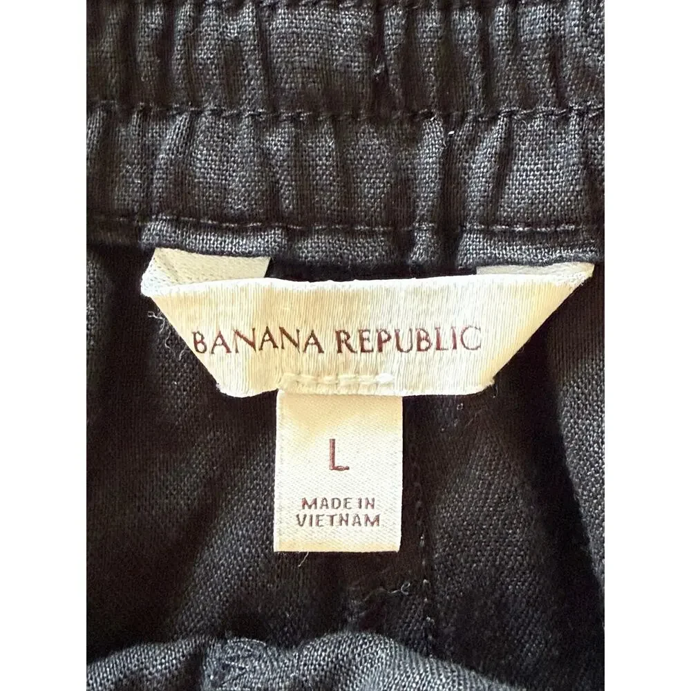 Banana Republic Black 100% Linen High Rise Wide Leg Pull On Ankle Pants Size L